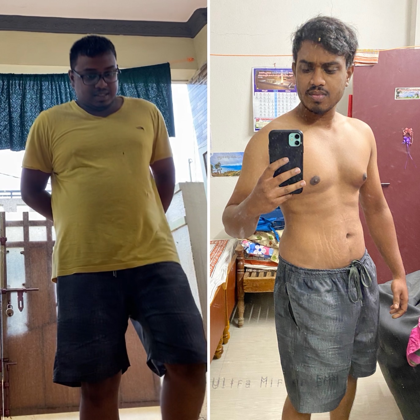 Male student weight loss transformation